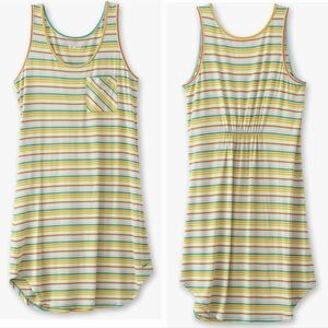 Kavu Leonora Yellow Fruit Stripe Stretch Sleeveless Midi Dress Size Small NEW